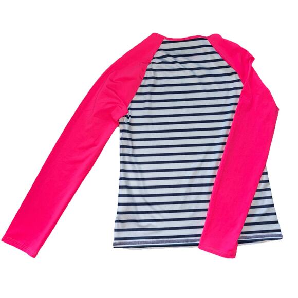 Lands End Girls Size 10 Pink Navy White Long Sleeve Rash Guard Swim Shirt - Picture 2 of 7